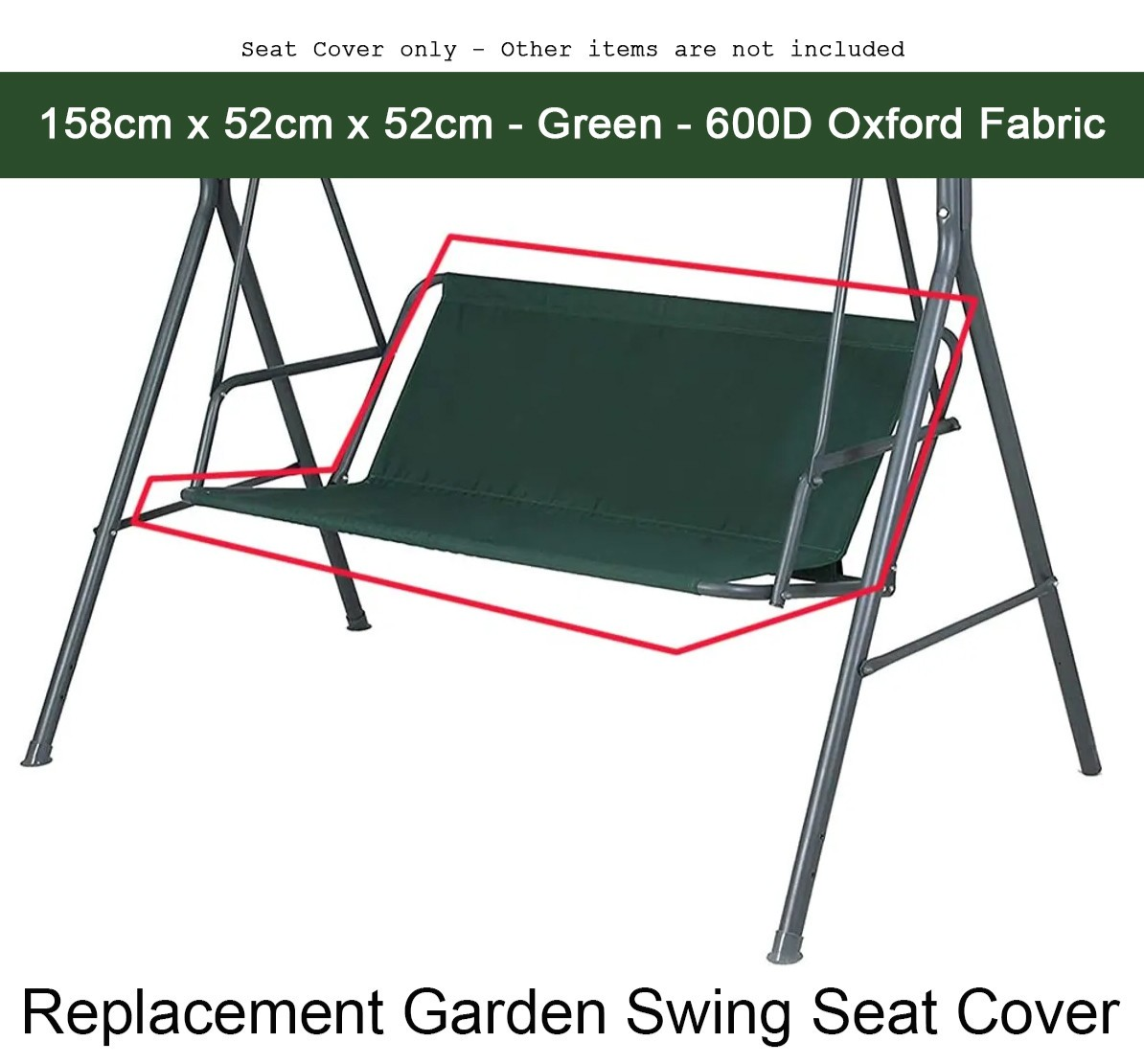 Garden Swing Seat Cover for 2-3 Seater 600D Oxford Waterproof Green 158x52x52cm