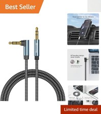Durable 20ft Cotton Braided 3.5mm Male to Male Aux Cable - Right Angle Design