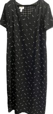 Talbots Maxi Black/White Grid Floral Print Short-Sleeve Dress14 Back-slit 16”