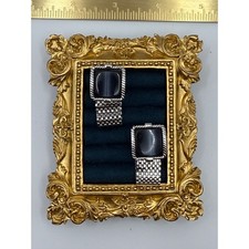 Swank Mesh Wrap Cufflinks OS Black Stone Silver Tone Vintage MCM Formal Dapper