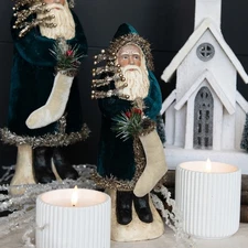 Deep Ocean Velvet Belsnickle w/tree Christmas Ornament, 12" Tall, Ragon House