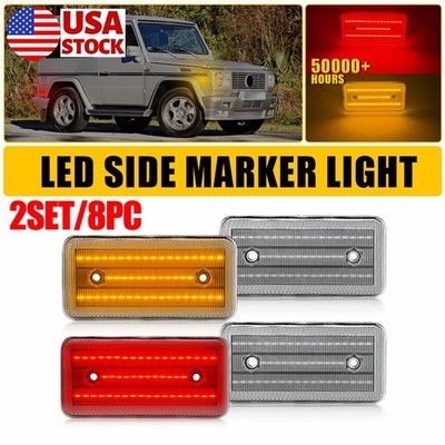 8x Red+Amber Clear Lens Side Marker Lights Lamp For 99-14 Mercedes-Benz G-Class