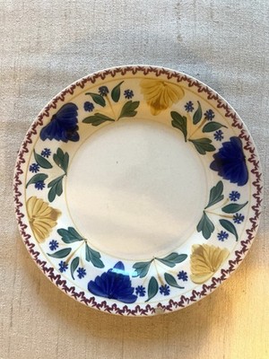 4 Antique Petrus Regout Maastricht Holland Spongeware Floral Plates 8.5  c.1883