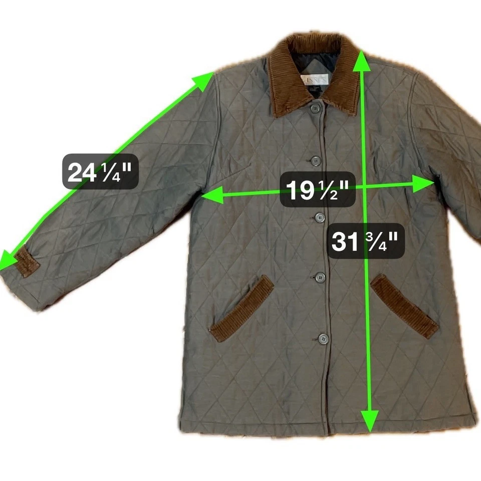 Abrigo de Granero Acolchado Gris Vintage Marrón Pana Cuello Preppy Ecuestre Talla Grande Foto 4 de 4
