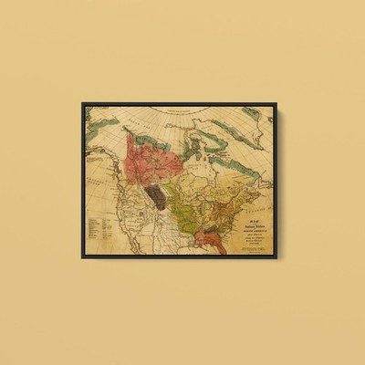 Vintage Maps - Indian Tribes of North America - Art Print on Paper or Canvas