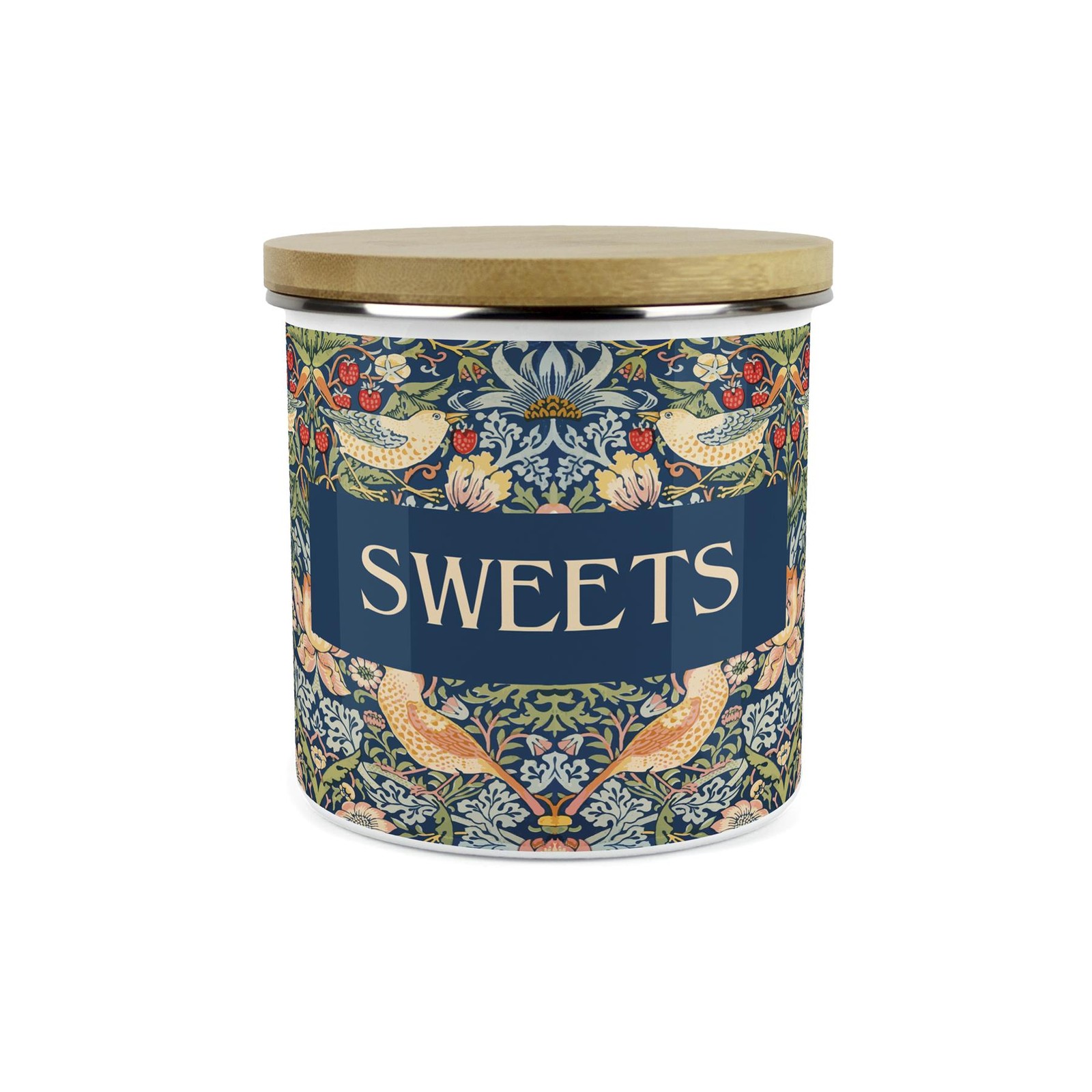 Strawberry Thief Blue Personalised Storage Canister - William Morris Gifts