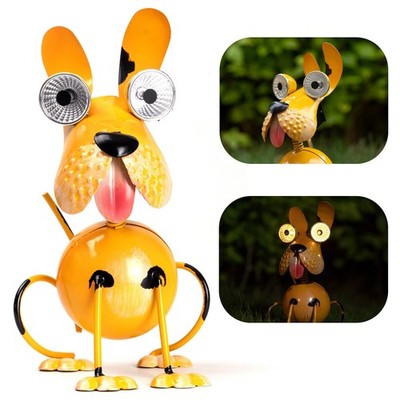 Solar Dog Statue Lights Outdoor Metal Yard Art - Funny Puppy Statue for Garde...