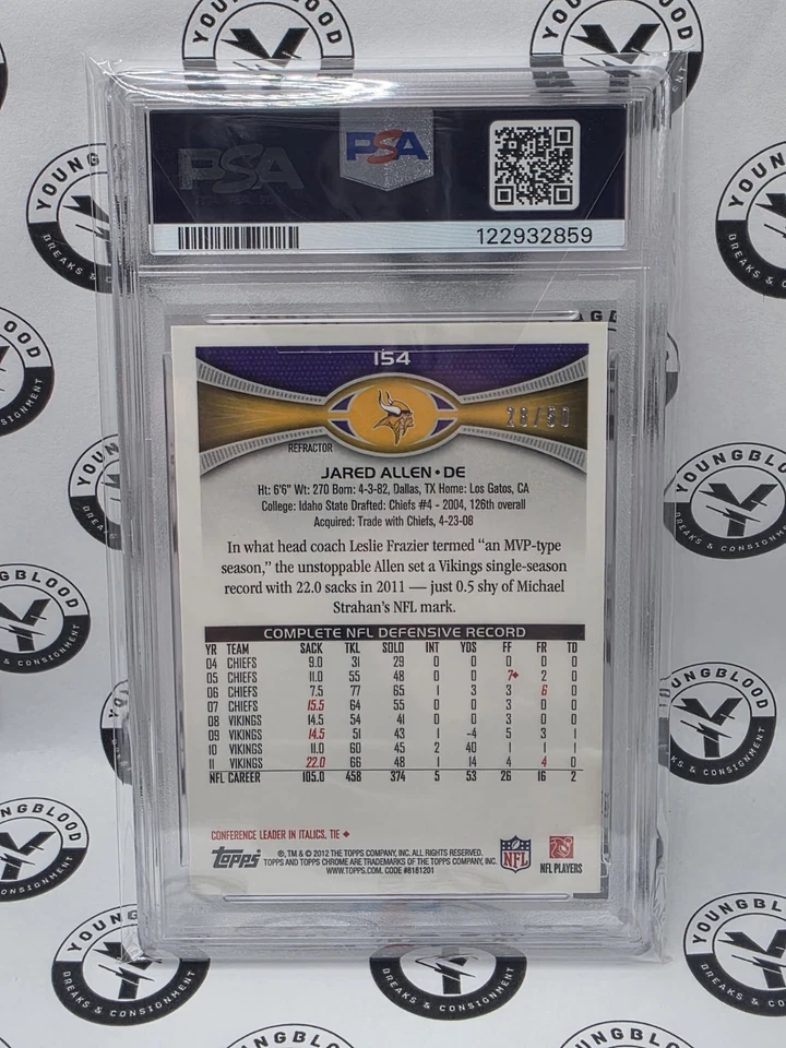 Jared Allen 2012 Topps Chrome #154 GOLD Refractor 28/50 HOF Vikings RARE - PSA 9 - Image 2 of 2
