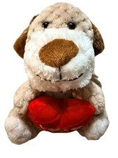Rare Dan Dee Collectors Choice Brown Puppy Dog 7" Sitting Red Heart Plush Love