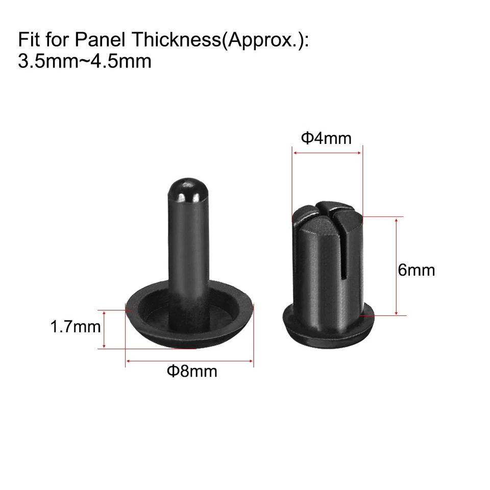 Push Clip Rivet 4mm x 6mm PCB Circuit Panel Nylon Fastener Black 100 Pcs - image 2 of 3