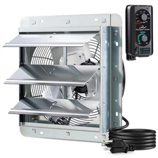 12" Wall Mounted Shutter Exhaust Fan, Automatic Shutter, with Thermostat and ...