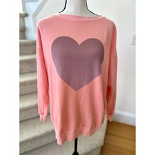 Wildfox Peach Pink Oversize Heart Front Long Sleeve Sweatshirt