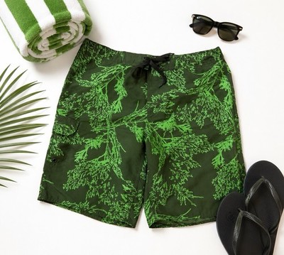 NWT Eddie Bauer Men s XL Green Botanical Board Swim Shorts Mesh Lined Beach