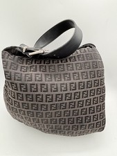 VTG Fendi Oyster Hobo Shoulder Bag Leather Brown Black