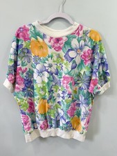 Vintage Floral Granny Sweatshirt Oversized Multicolor Crewneck Pullover L Retro