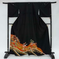 Japanese Kimono polyester wedding kimono Black tomesode "kurotomesode" 4955