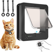 Smart Cat Door with RFID, 3 Sensors, Remote Control 4-Way Locking Flap