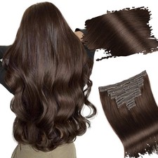 Starmo Clip in Extensions Real Human Hair Dark Brown Remy Lace Weft 16in 7PCS