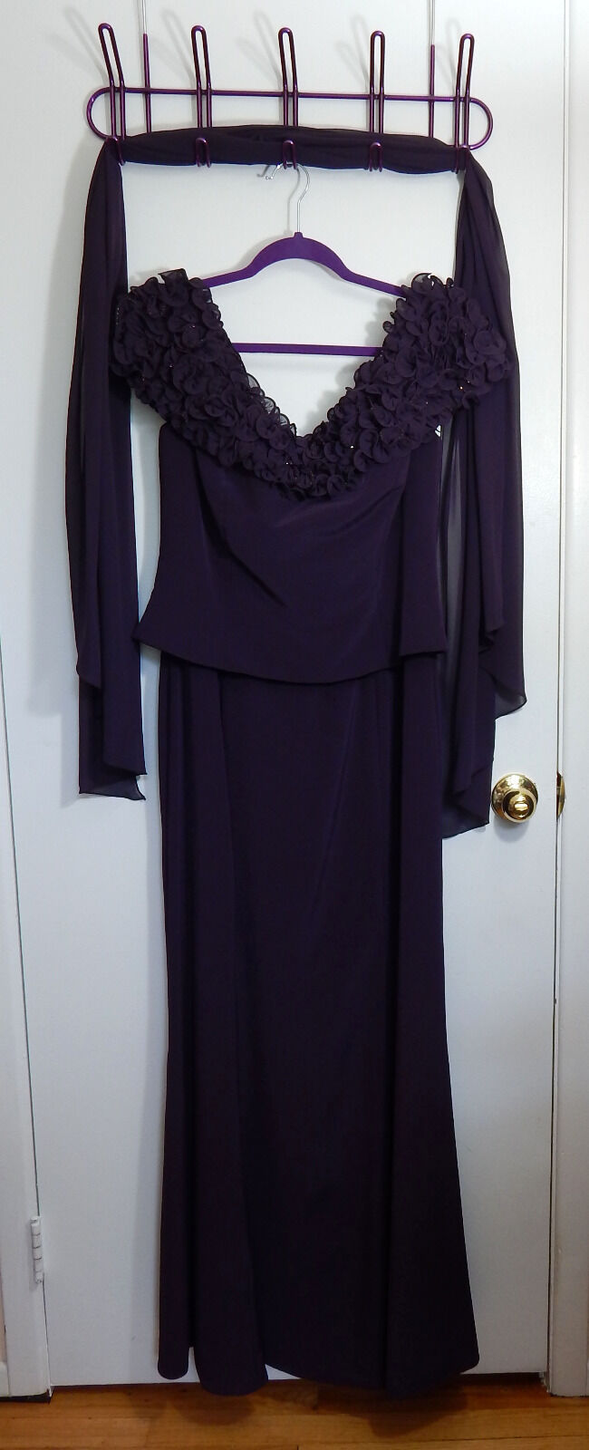 Jovani Dark Plum Off The Shoulder Discount mail order SALENEW very popular Women's Gown 14 Size Evening -
