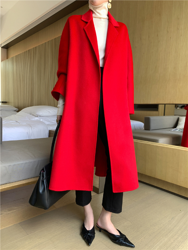 Water Ripple Double-sided Cashmere Coat Women's Mid Length Suit Collar Coat - Picture 14 of 33