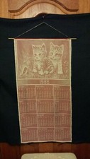 vtg large wall hanger 1986 kitty cats calendar lace with red satin background 