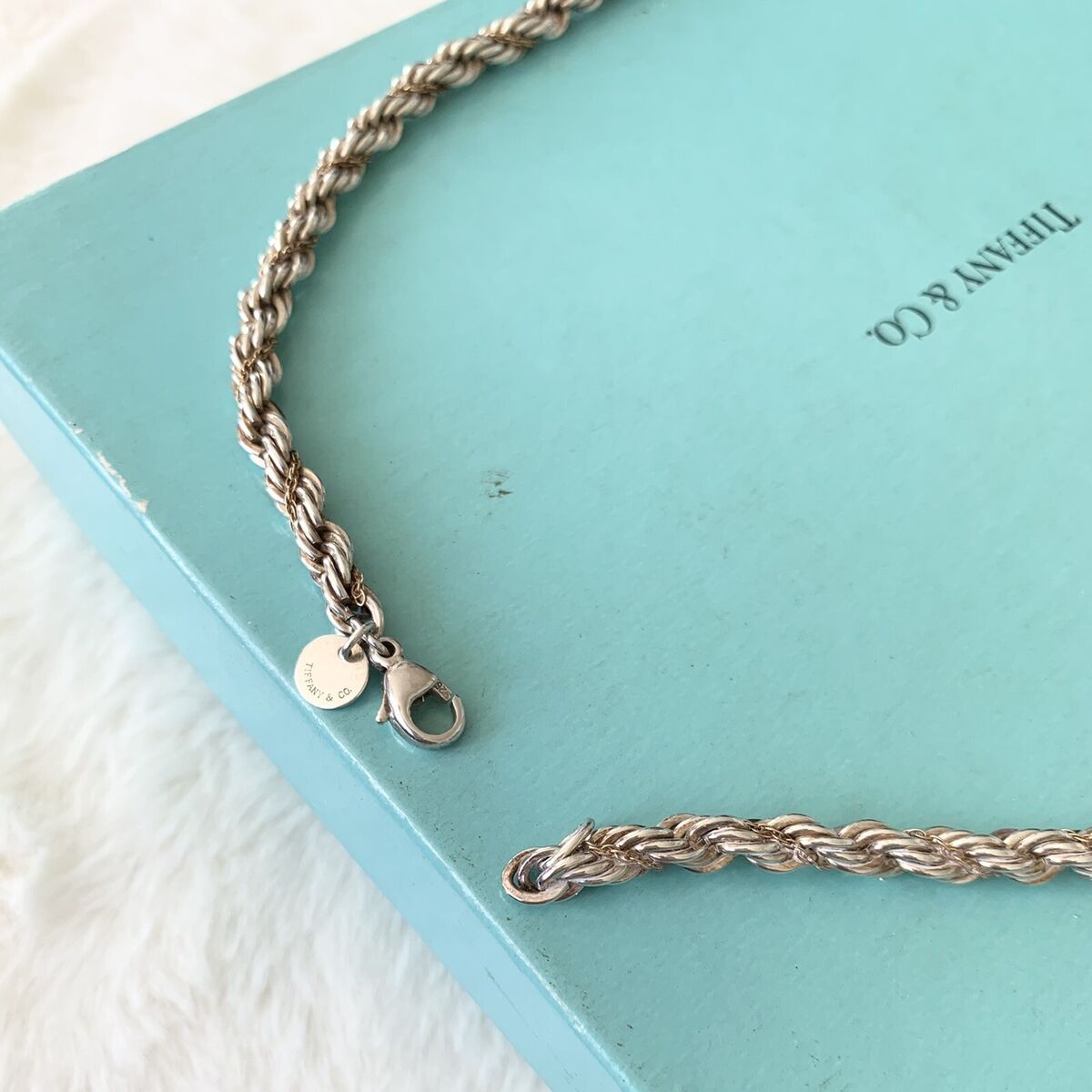 Tiffany & Co Silver 925 18k 750 Yellow Gold Rope Chain 23.5 Tiffany & Co Silver 925 18k 750 Yellow Gold Rope Chain 23.5