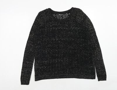 Internacionale Damen schwarz U-Boot-Ausschnitt Baumwollmischung Pullover Größe 8