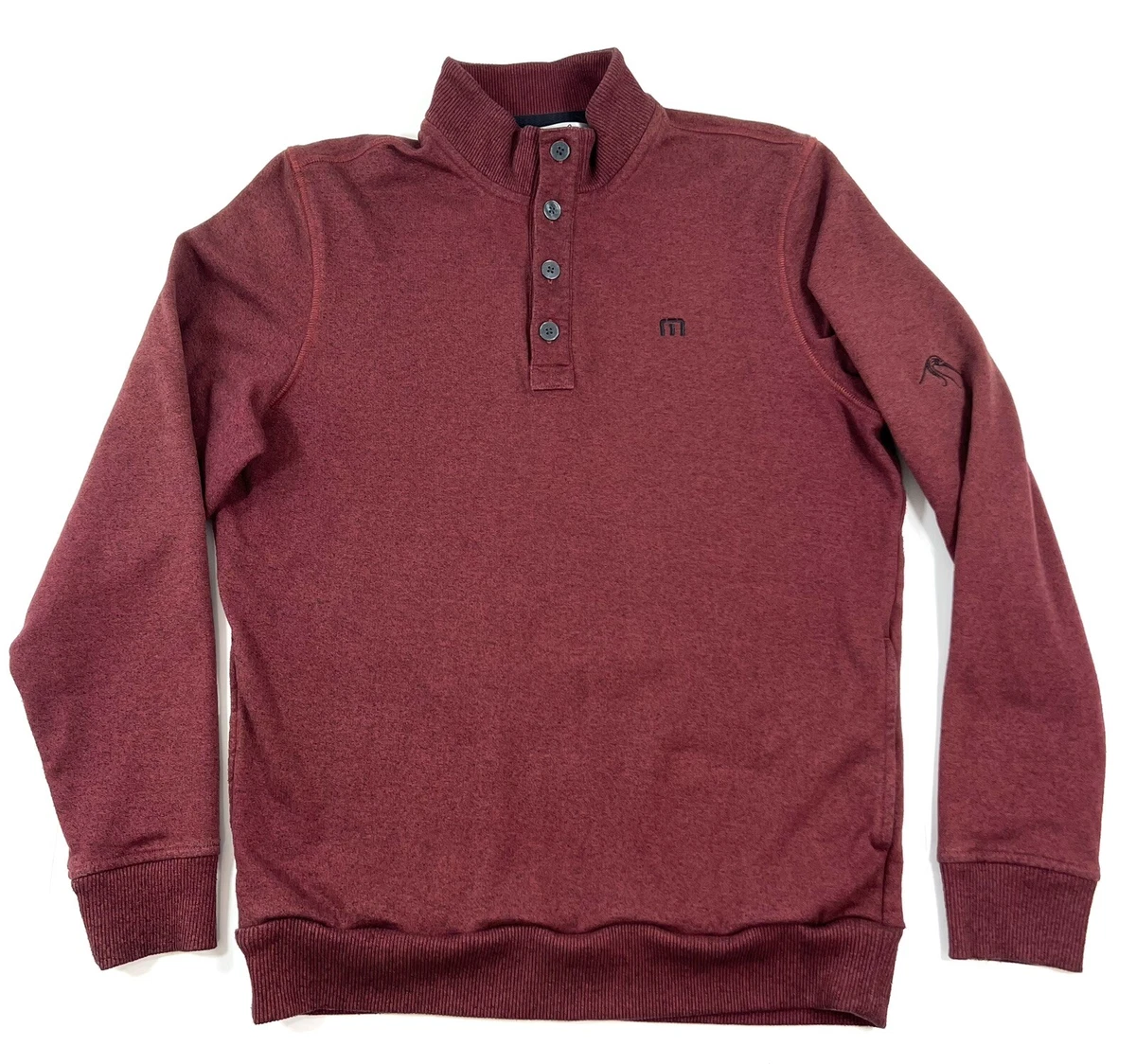 Travis Mathew 1 4 Button Sweater Mens Medium Maroon Red Pullover