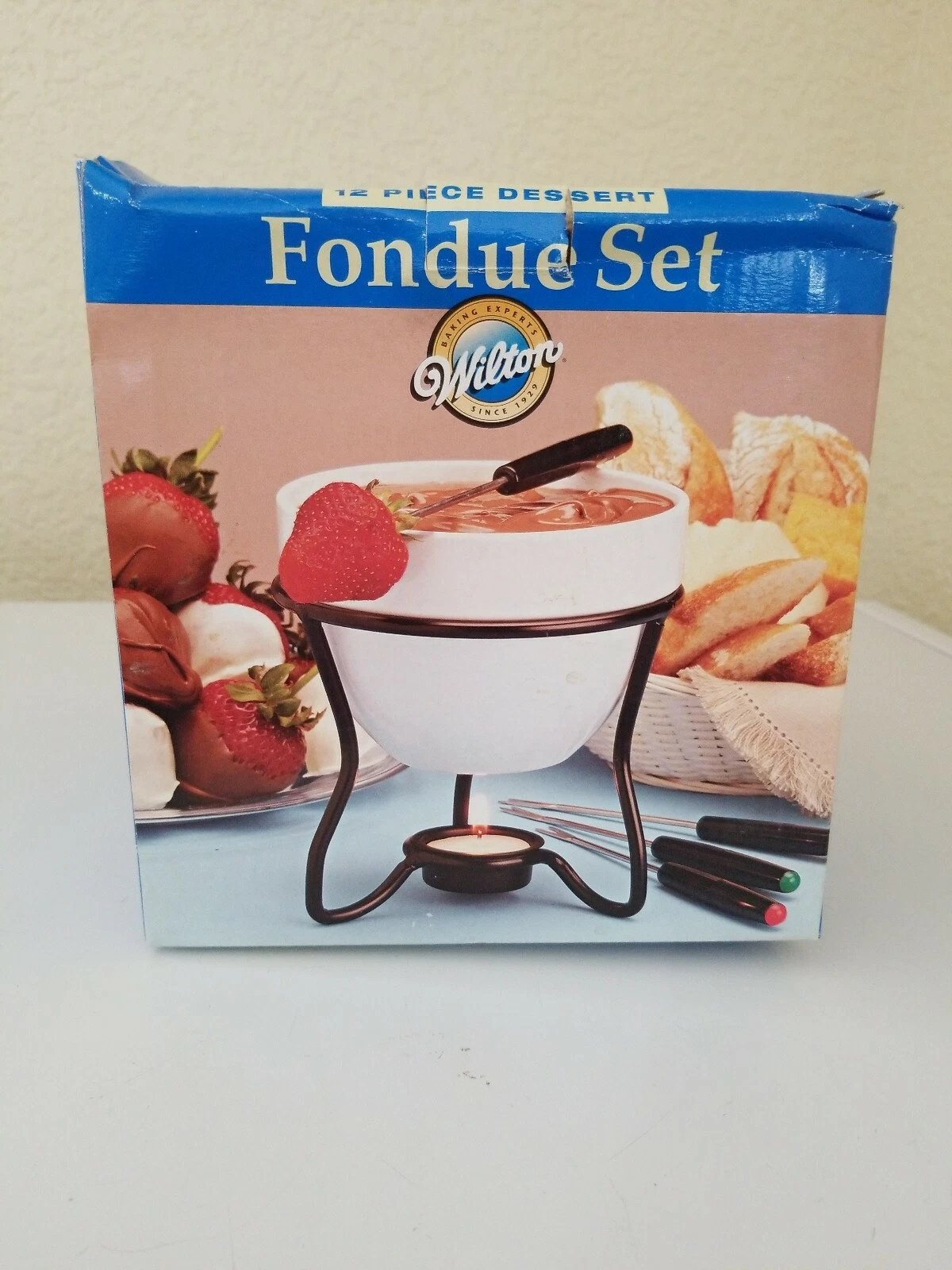 Vintage Wilton 12 Pc Dessert Fondue Set White Ceramic Bowl New Damage Box