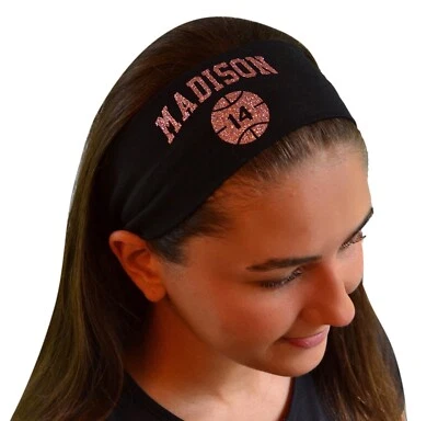 FUNNY GIRL DESIGNS Basketball Headband Personalized with Your Custom Name & Number in GLITTER Vinyl