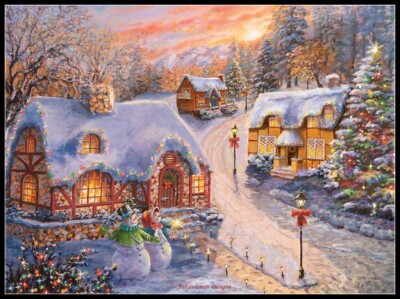 Winter Cottage Glow - DIY DMC Chart Counted Cross Stitch Patterns Needlework  
