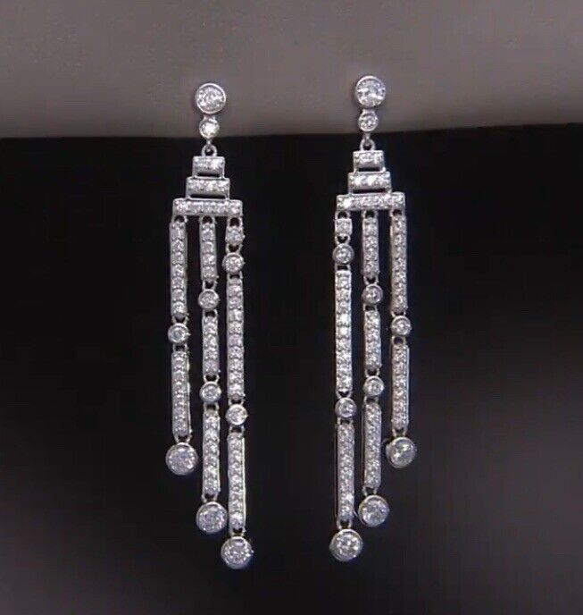TOVA Diamonique and Pearl Statement Drop Earrings 925 Sterling Silver