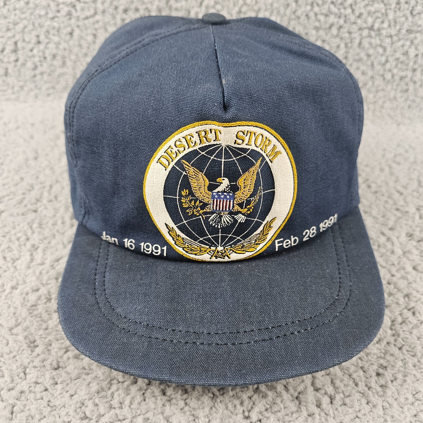 Vintage Desert Storm Hat Navy Blue Snapback 1991 USA Made Eagle Seal Logo VTG