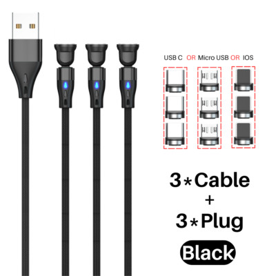 3 PACK Magnetic Phone Charger Fast Charging Cable For Micro USB/Type C/ iPhone