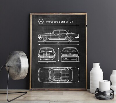 Mercedes Benz W123 Car Poster Retro Patent Blueprint Art Print | eBay
