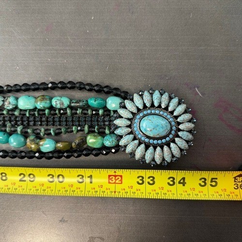 Cintura Neiman Marcus Navajo turchese argento pietra a grappolo concho perline western - Foto 7 di 16