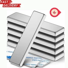 6 Pack Super Strong Bar Magnets Heavy Duty, Large Flat Magnetic Powerful Strips