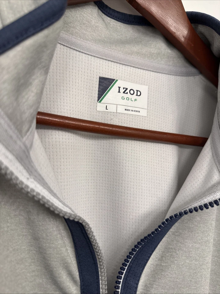 Camisa Pullover Izod Para Hombres Talla L Gris Golf Prendas Exteriores Manga Larga Cuarto Cremallera Foto 2 de 4
