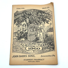 1960 John Baers Agricultural Almanac 135th Edition Vintage Weather Farm Guide