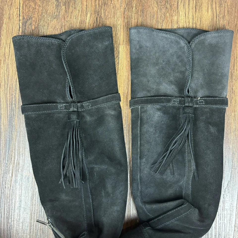 Botas femininas Frye Clara Over The Knee camurça borla gravata preta 6.5 - Imagem 2 de 4