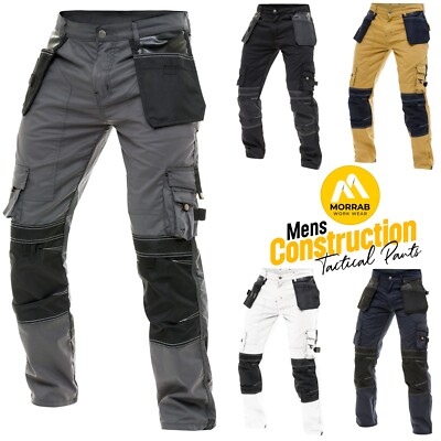 Mens Work Cargo Pants Heavy Duty Utility Trousers with Cordura Reinforced Knees