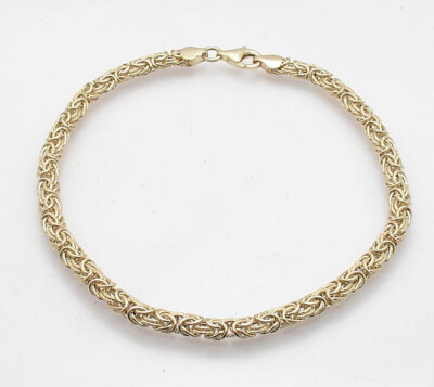 Domed Textured Byzantine Link Ankle Bracelet Anklet Real 14K Yellow Gold 