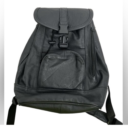 Black Pebbled Genuine Leather Backpack - Picture 2 of 5