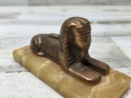 Vintage Egyptian Sphinx Sculpture on Marble Base Egypt Art 5" x 2" x 2.5" - Picture 2 of 7