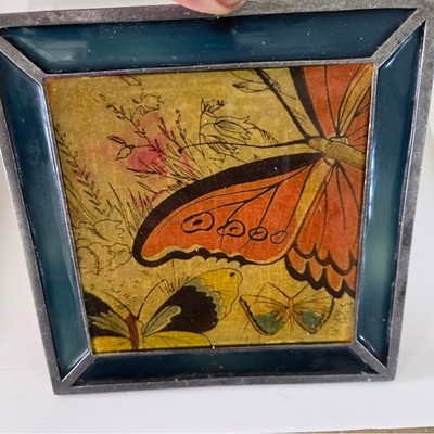 Anthropologie Butterfly Tile Trivet Stand Glass Boho Cottage core