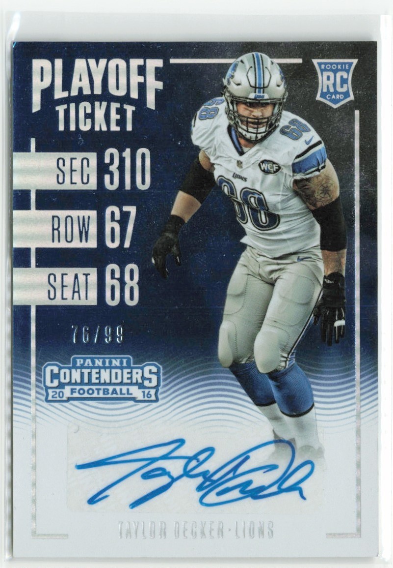 Taylor Decker Panini Contenders #192 Autograph-Playoff Ticket