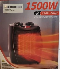 Portable Electric Space Heater with Thermostat, 1500W/750W Safe and Quiet Cerami