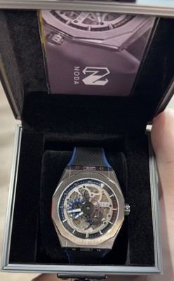 Noda Aero Series-1 Skeleton Dial Automatic Watch Silver Blue Rubber Band