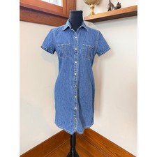 Vintage 90s Tommy Hilfiger Denim Mini Dress Sz 6 Tommy Jeans Flag Logo Dungaree