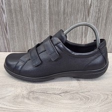 Hotter Leap II Womens Black Leather Comfort Shoes UK 7.5  EXF Wide Fit Hook&Loop